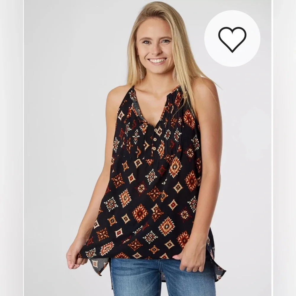 Daytrip Navy Crinkle Henley Flowy Tunic Tank Top - Picture 1 of 14
